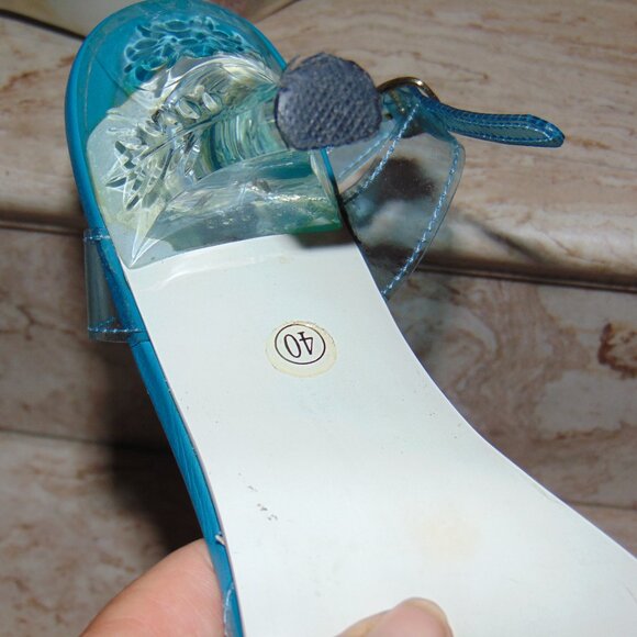 IRREGULAR CHOICE Blue Clear Bowtie Studded Sling Back Clear Heel 40 / 9 US - Picture 10 of 14